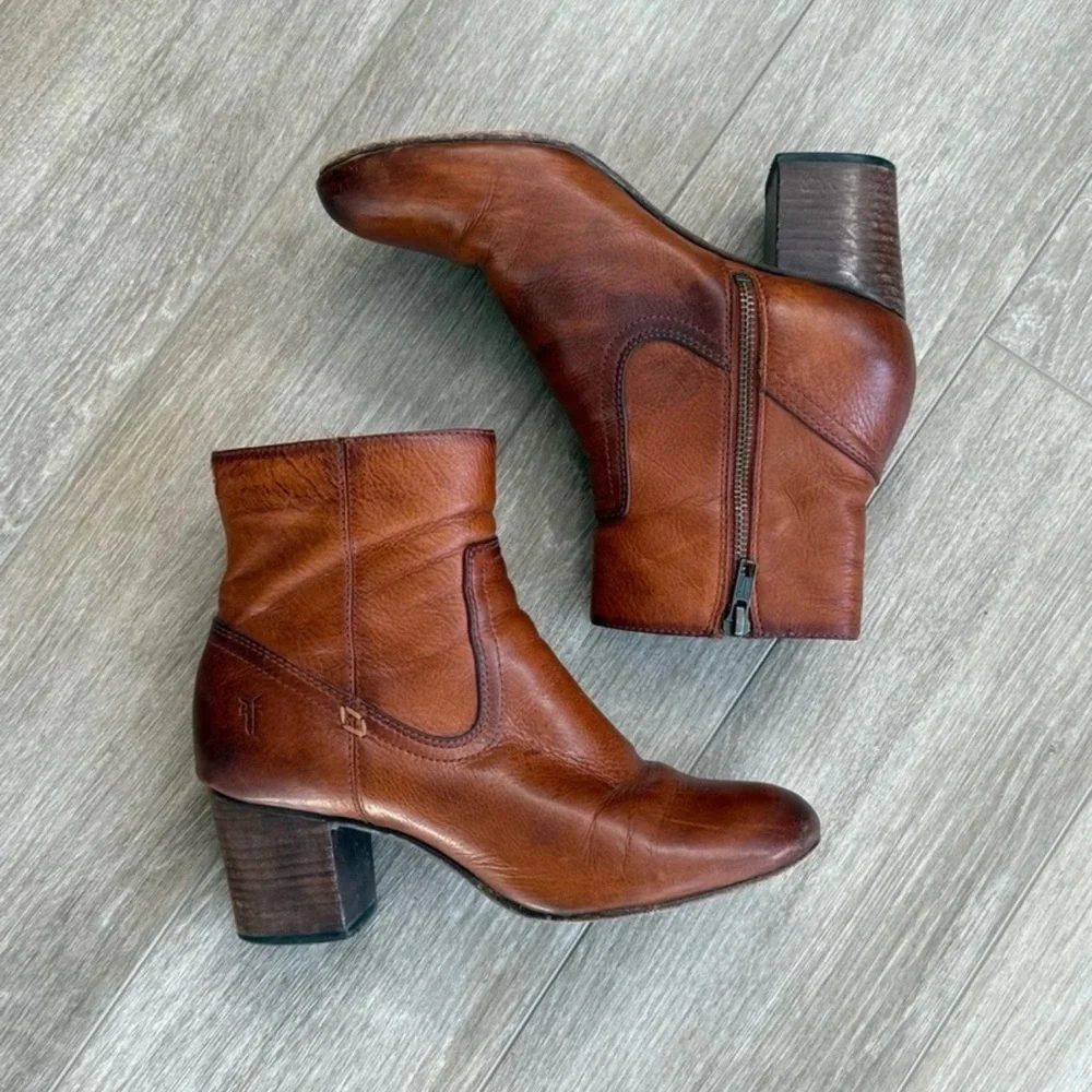 Frye Brown Leather Stella Ankle Boots Size 7.5 - Picture 2 of 10